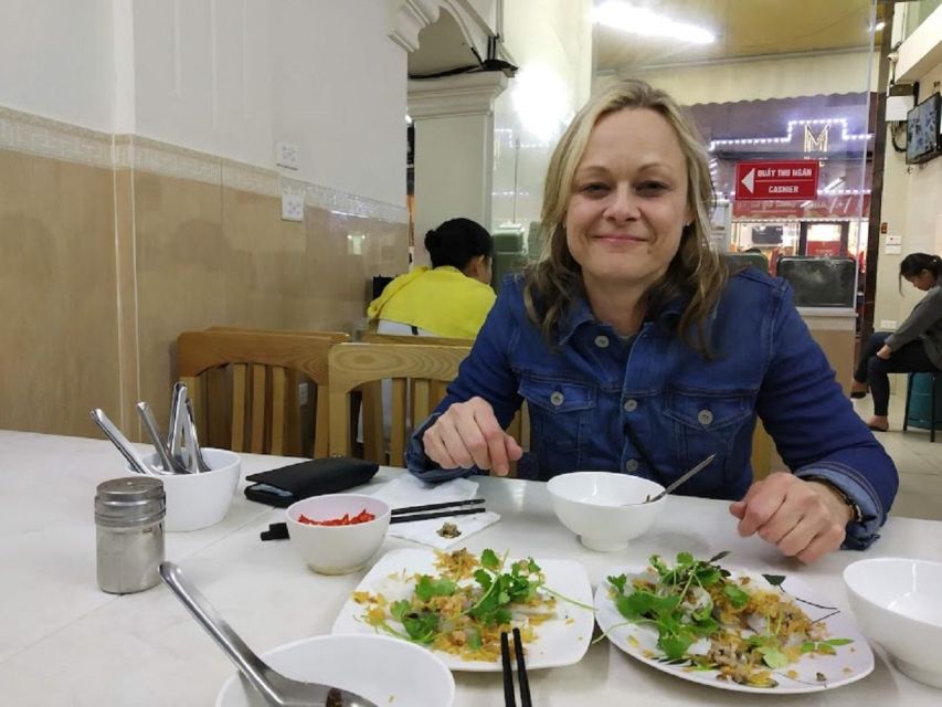 Private hidden Hanoi street food walking tour with a local - Fried fermented pork sausage and dry beef salad