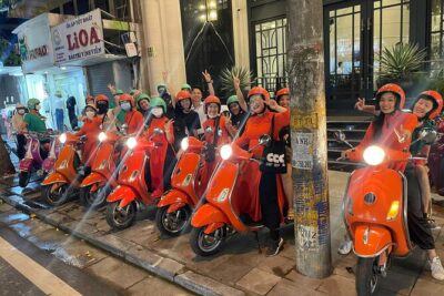 Vespa Female Ao Dai riders Night Street Food + See Train Street