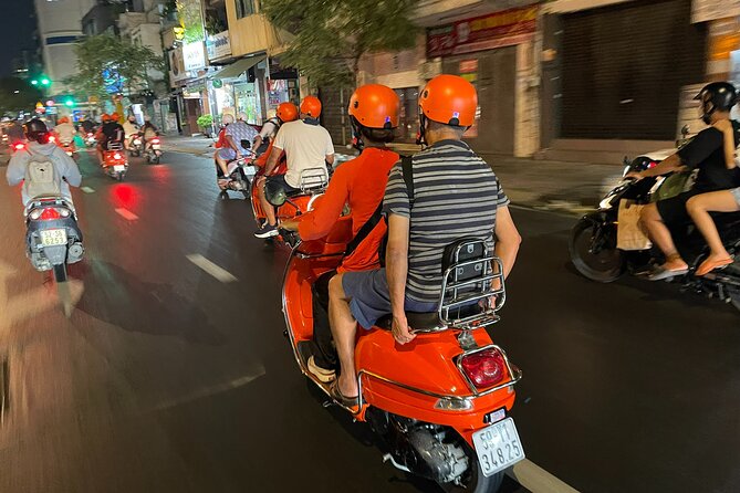 Vespa Female Ao Dai riders Night Street Food + See Train Street - Crossing Long Bien Bridge after sunset